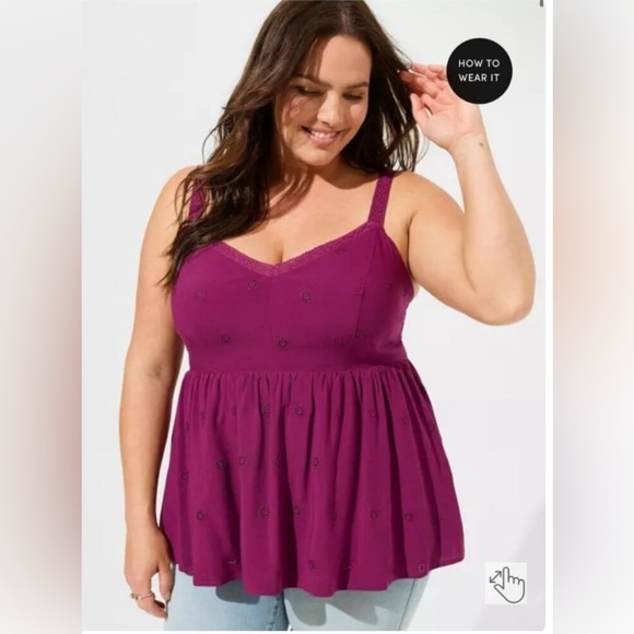 torrid Tops - Women's Purple Sleeveless Top Torrid Eyelet Plum Caspia Cami 4X 26